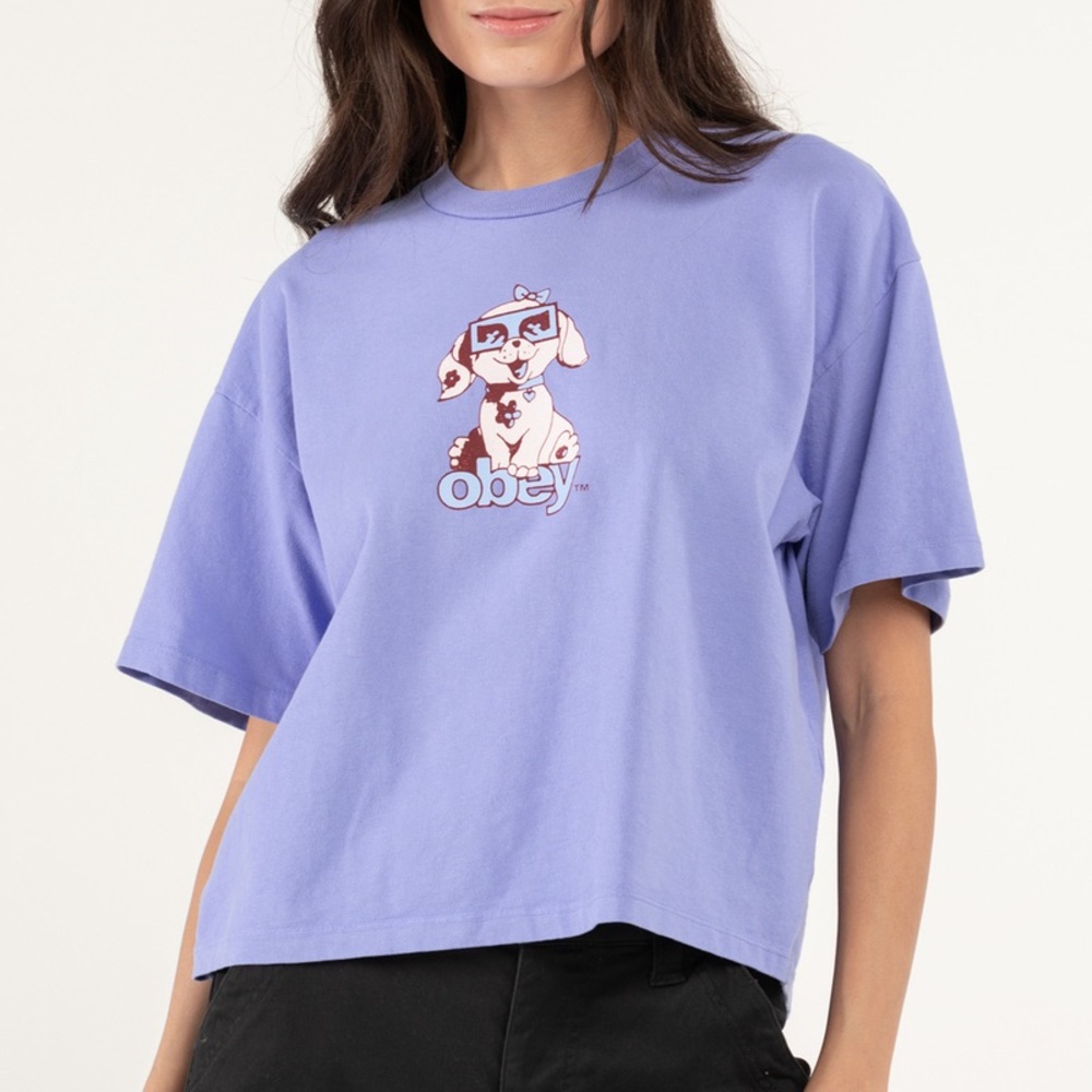 Obey XS Mini Puppy Digital Violet Crop Tee Short Sleeve Top